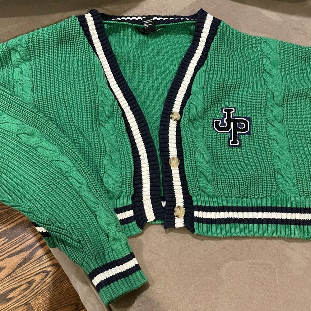 Green Cable Knit Cardigan Sweater